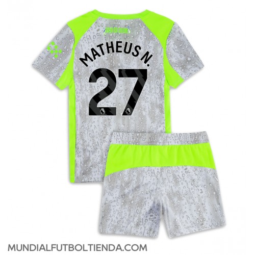 Camiseta Manchester City Matheus Nunes #27 Tercera Equipación Replica 2025-26 para niños mangas cortas (+ Pantalones cortos)